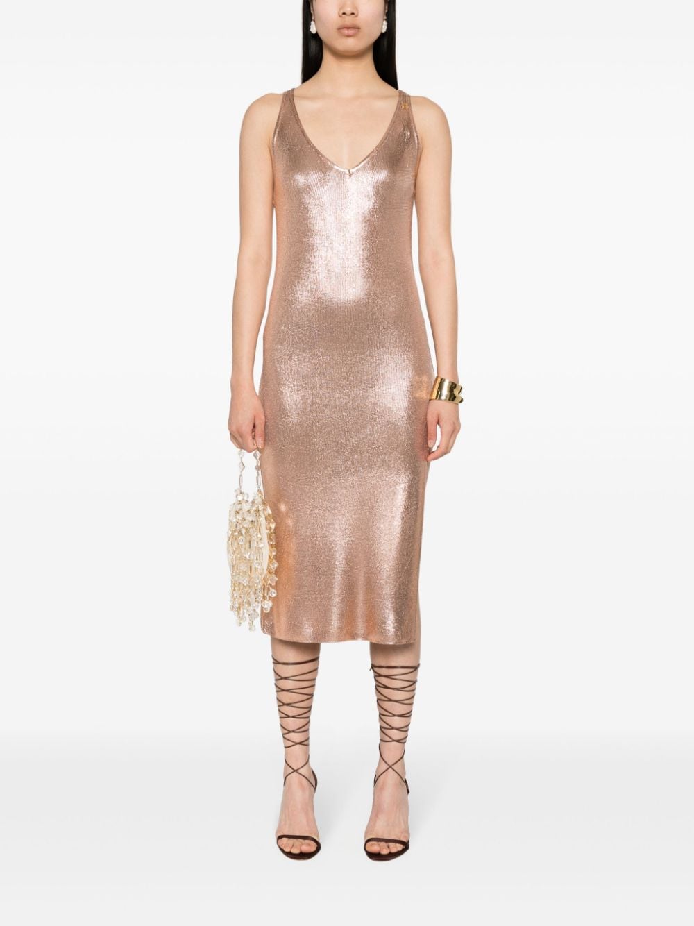 Elisabetta Franchi laminated midi dress - Goud