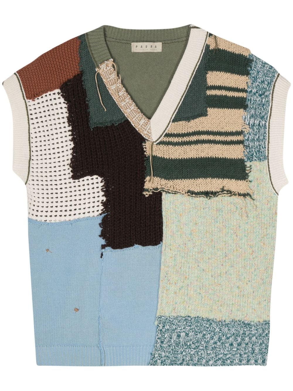 Paura Nabil Patchwork Knitted Vest In Green