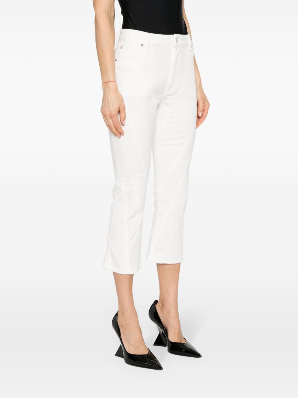 Shop Mugler High-rise Cropped Jeans In White