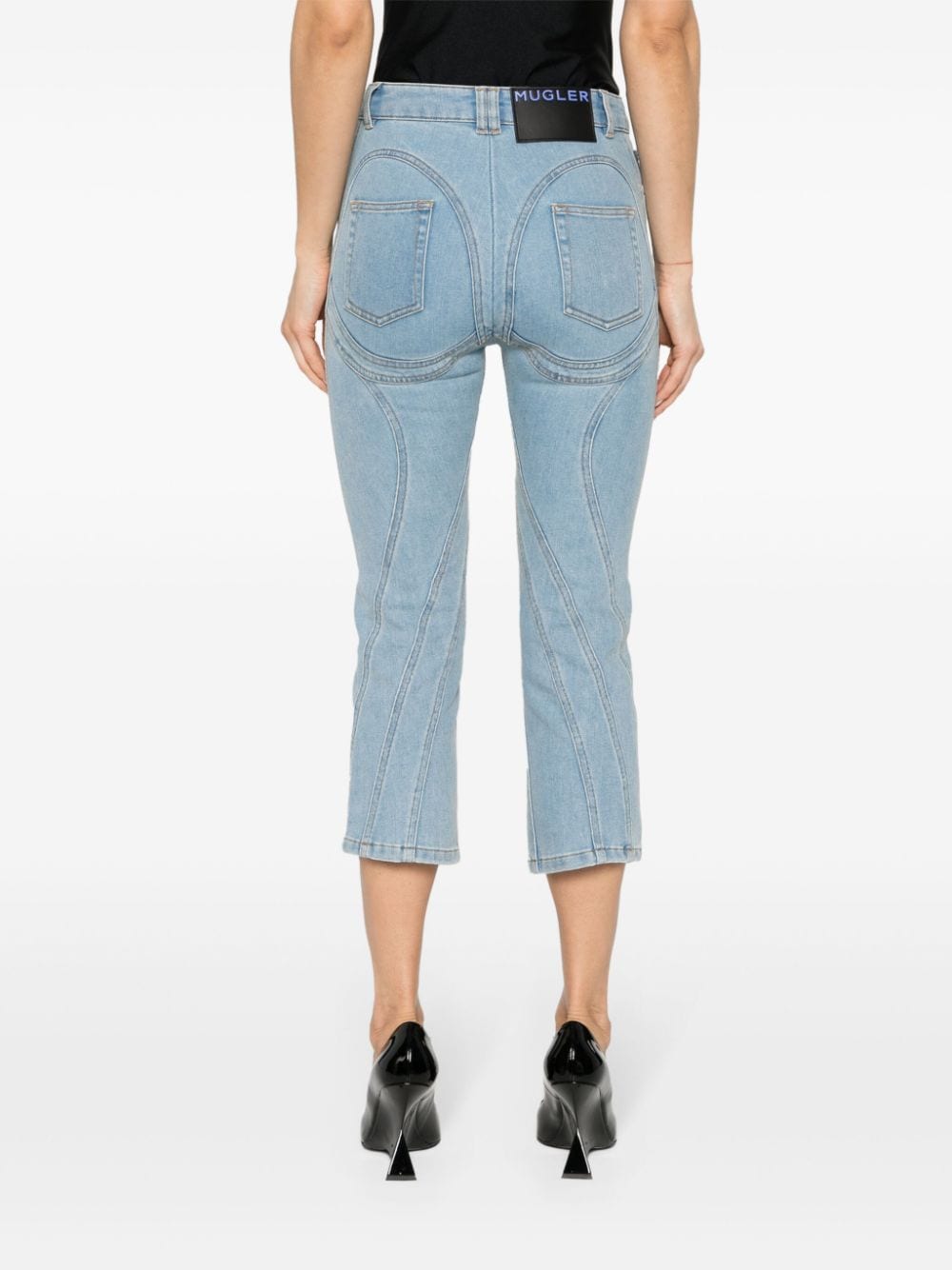 Shop Mugler High-rise Cropped Jeans In Blue