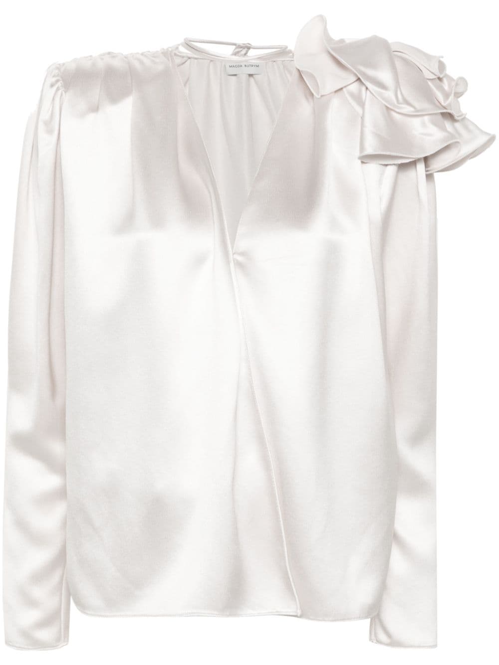 floral-appliqué silk blouse