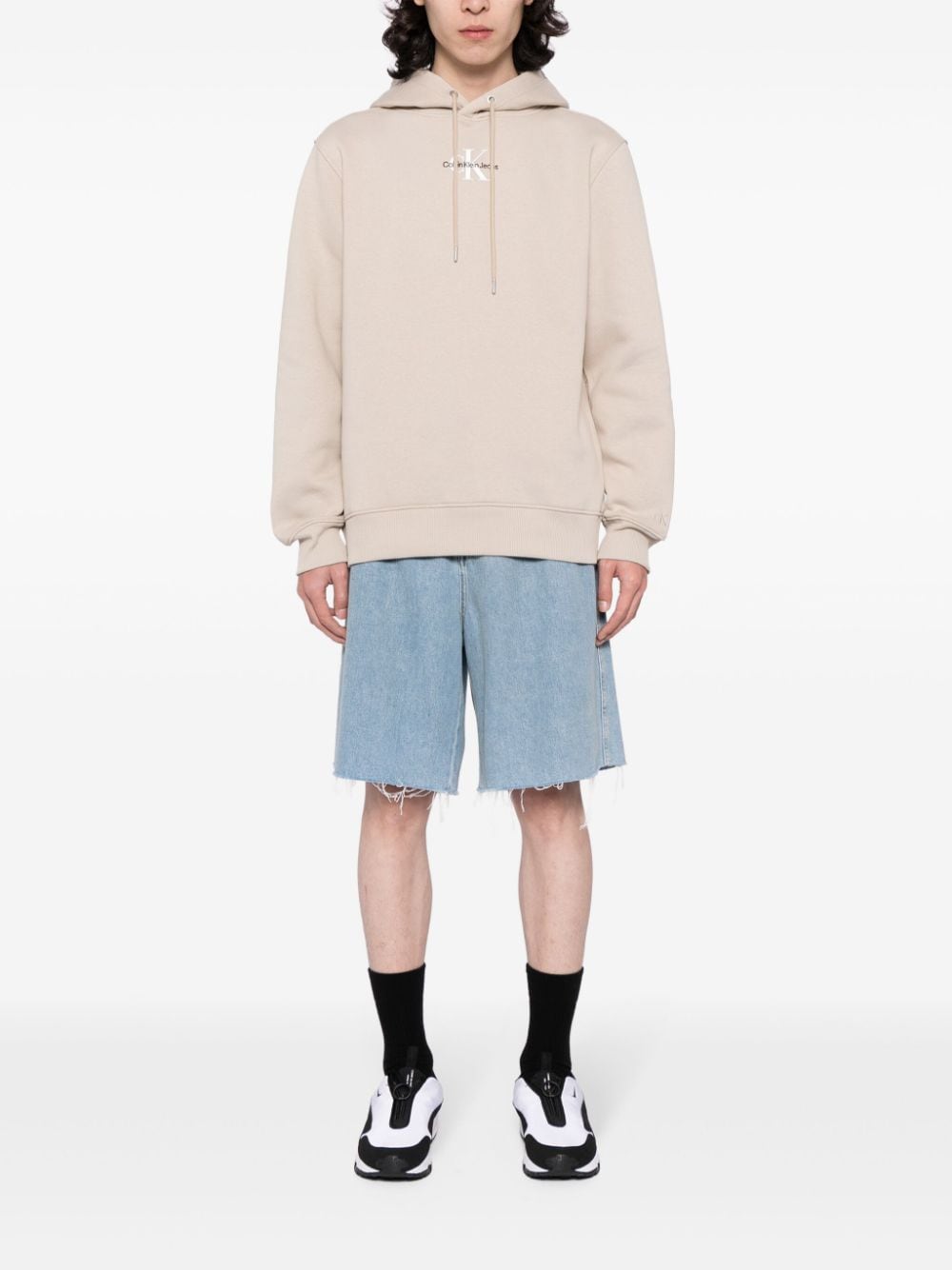 Calvin Klein logo-embroidered drawstring hoodie - Beige