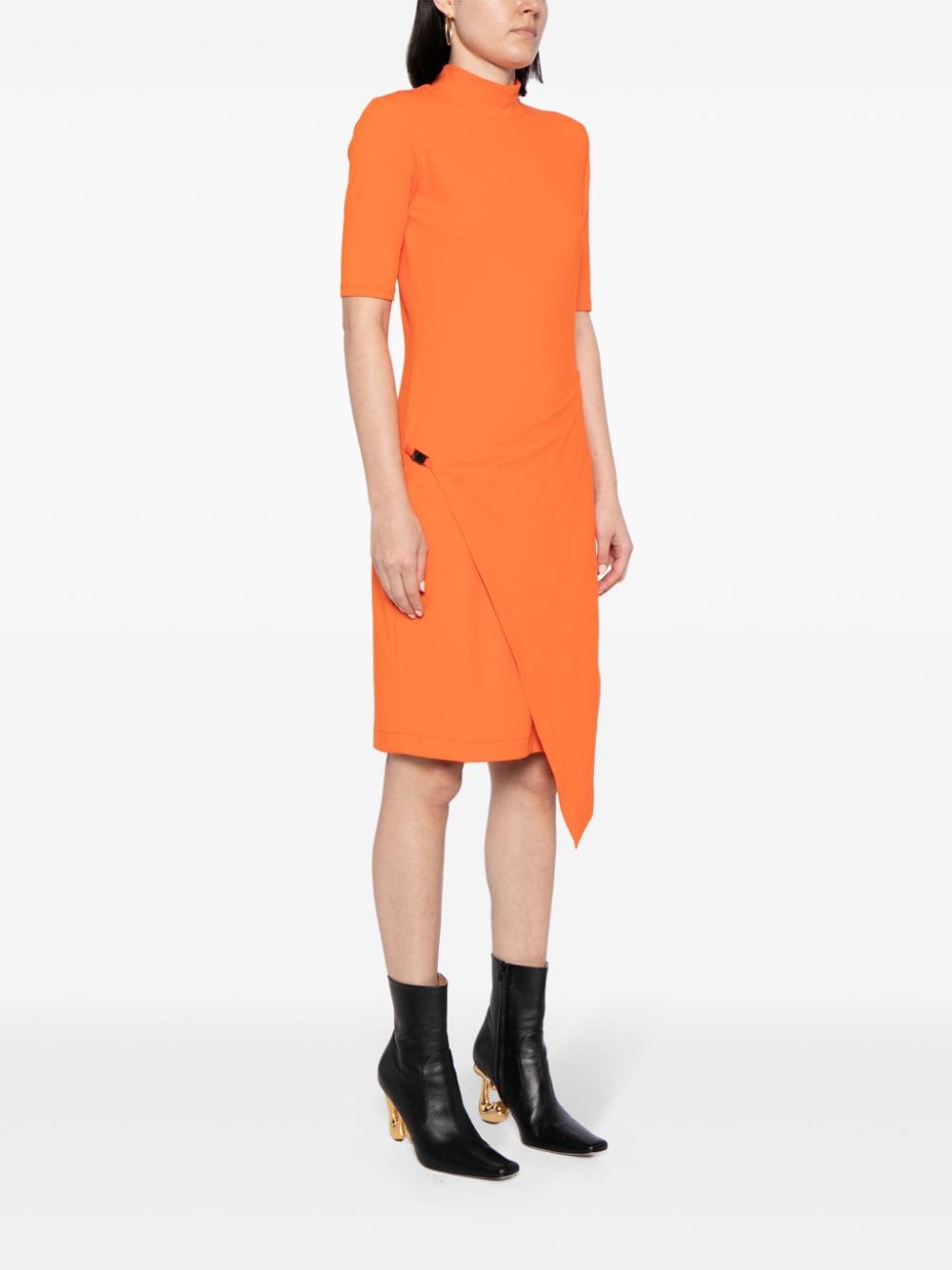 Shop Calvin Klein Asymmetric Wrap-front Dress In Orange