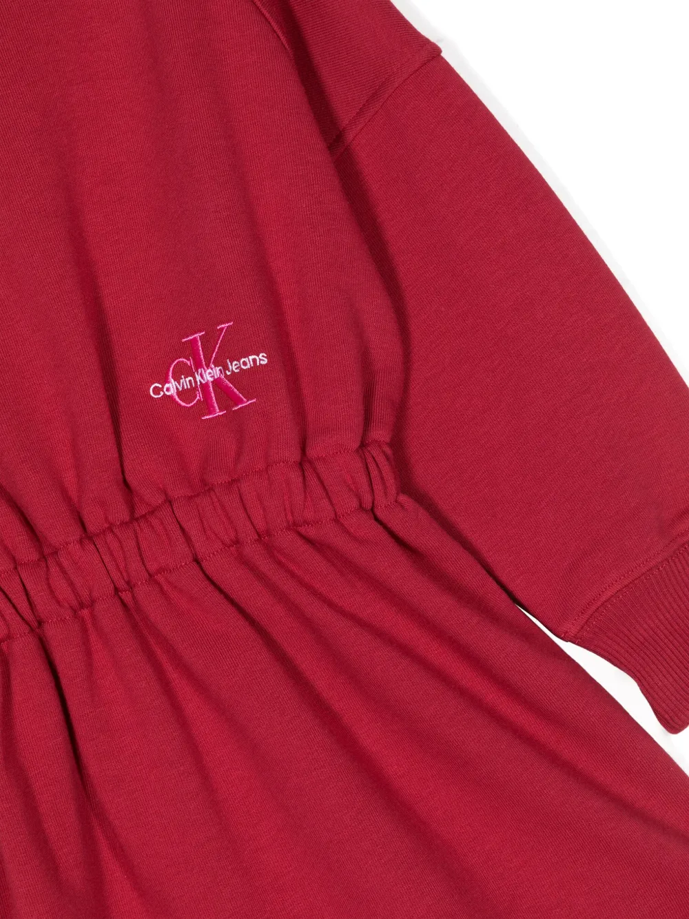 Shop Calvin Klein Logo-embroidered Cotton-blend Dress In Red