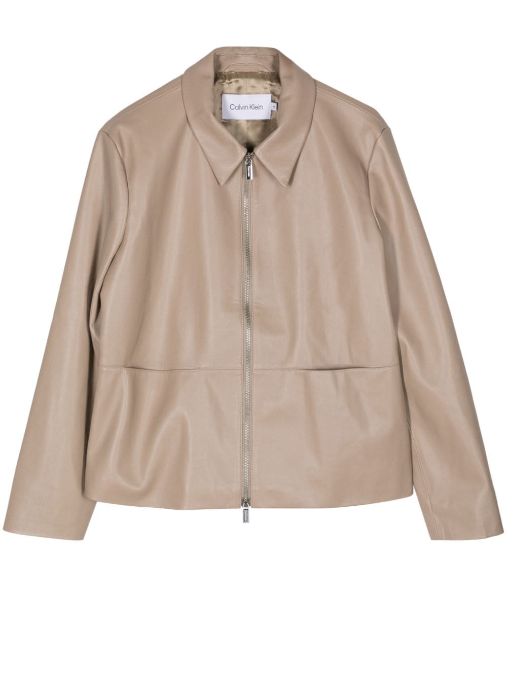 Shop Calvin Klein Regenerated-leather Zip-up Jacket In Neutrals