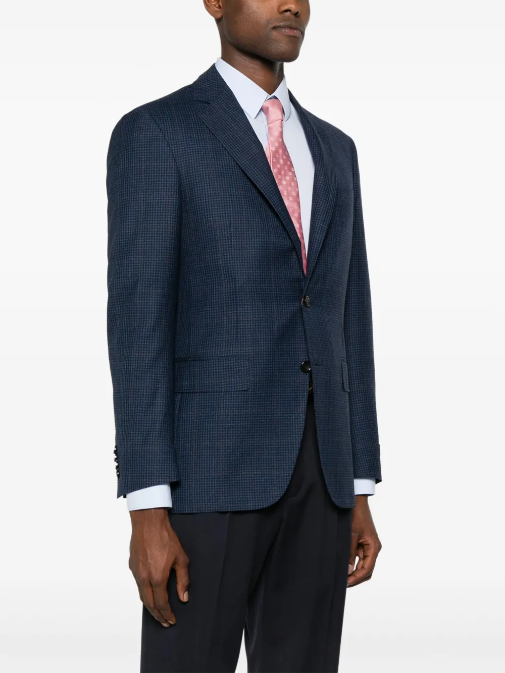 Shop Canali Checked Wool Blazer In Blue