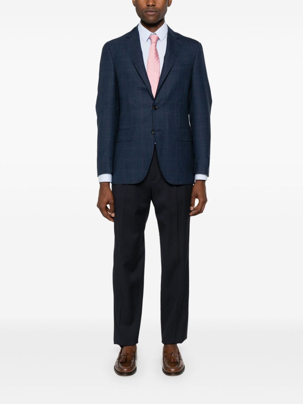 Shop Canali Checked Wool Blazer In Blue