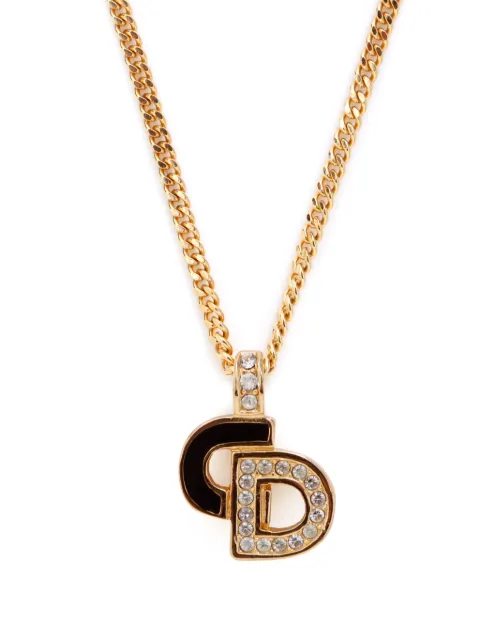 Christian Dior Pre-Owned rhinestone-embellished enamel detail CD pendant necklace