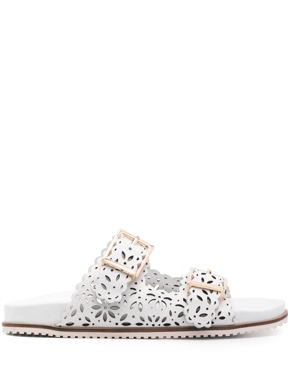 Twinset Laser-cut Leather Sandals In Weiss