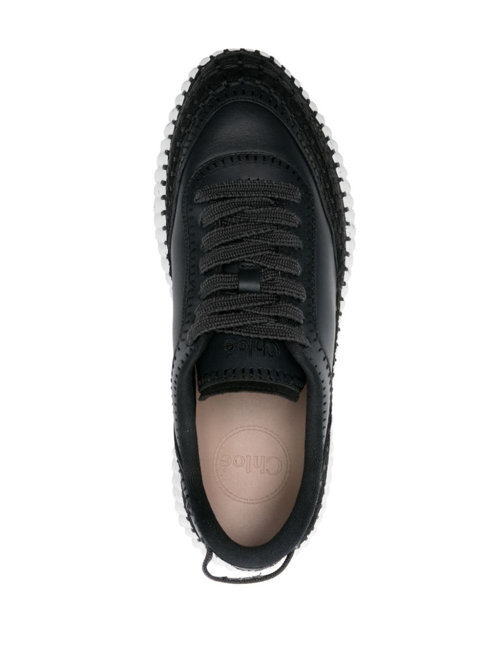 Shop Chloé Nama Leather Sneakers In 黑色