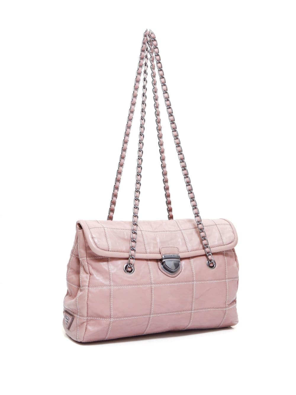 Pre-owned Prada 三角形logo绗缝单肩包 In Pink