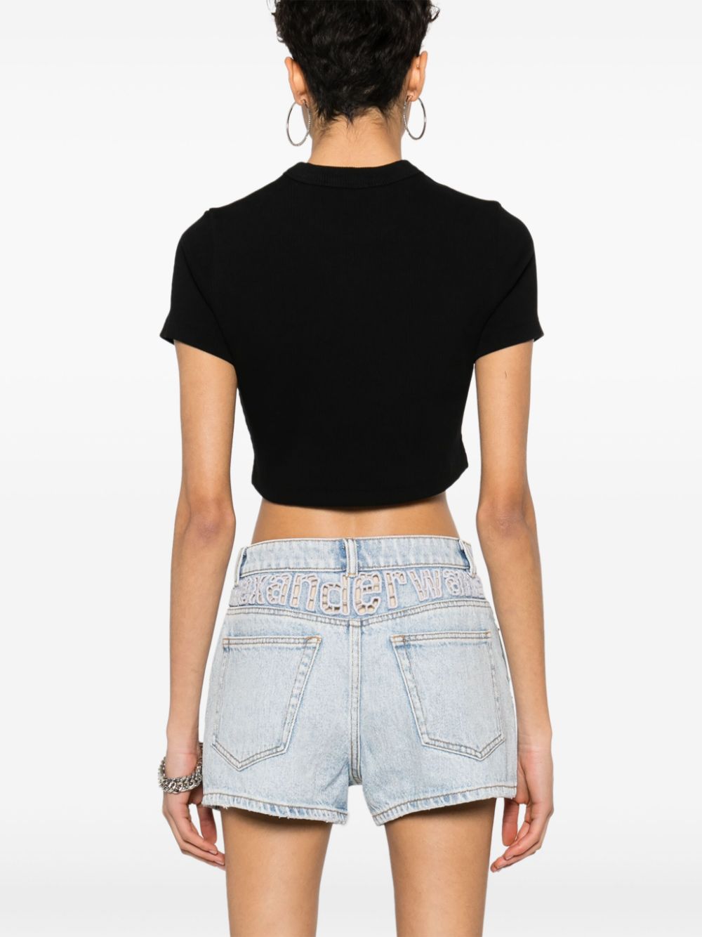 Shop Alexander Wang Logo-embossed Cropped Top In Black