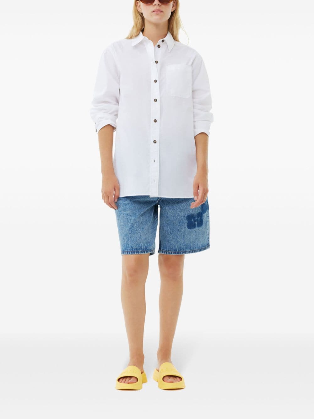 Shop Ganni Spread-collar Organic-cotton Shirt In White