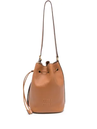 Miu Miu logo embossed Leather Bucket Bag Brown FARFETCH IE