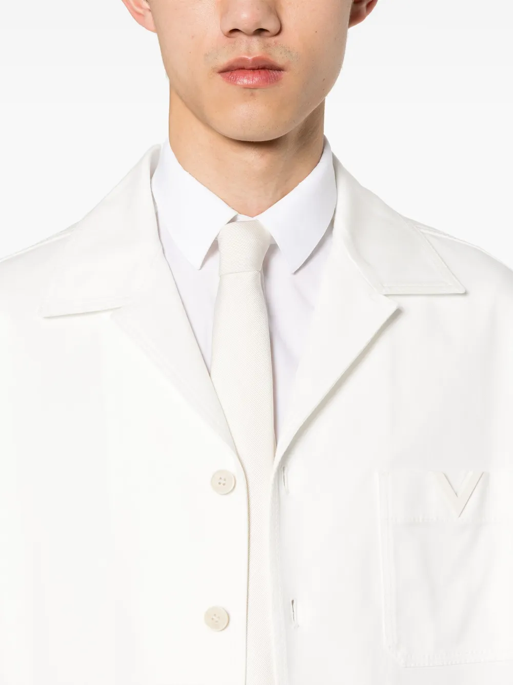 Shop Valentino Rubberized-logo Canvas Shirt Jacket In White