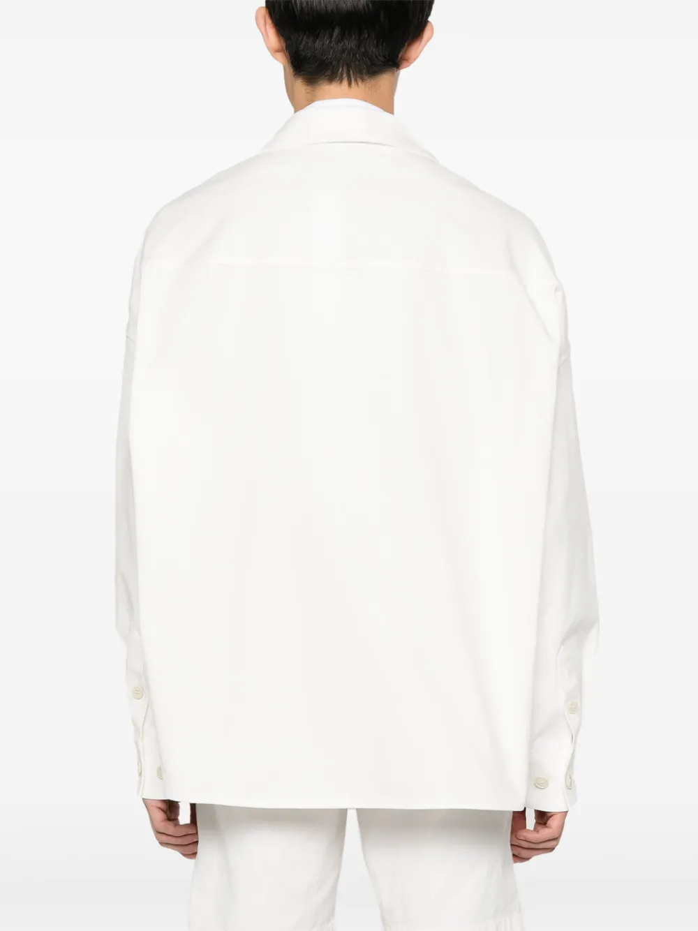 Shop Valentino Rubberized-logo Canvas Shirt Jacket In White