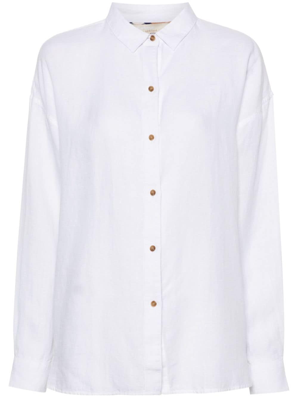 Shop Barbour Hampton Button-up Linen Shirt In White