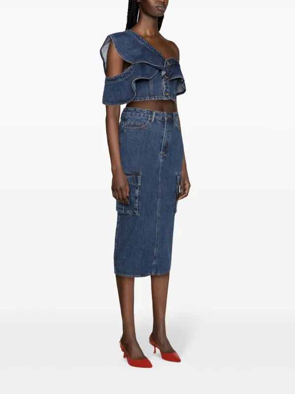 Self-Portrait Cargo Denim Midi Skirt | Blue | FARFETCH