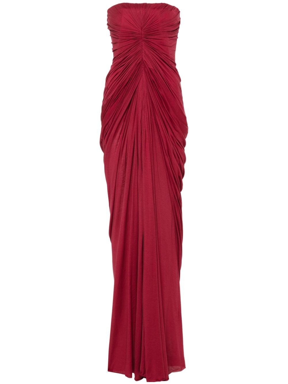 Shop Rick Owens Ruched Bustier Maxi Dress In Red
