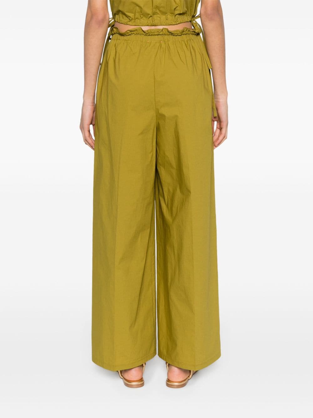 Shop Forte Forte Ruffled-trim Palazzo Pants In Green