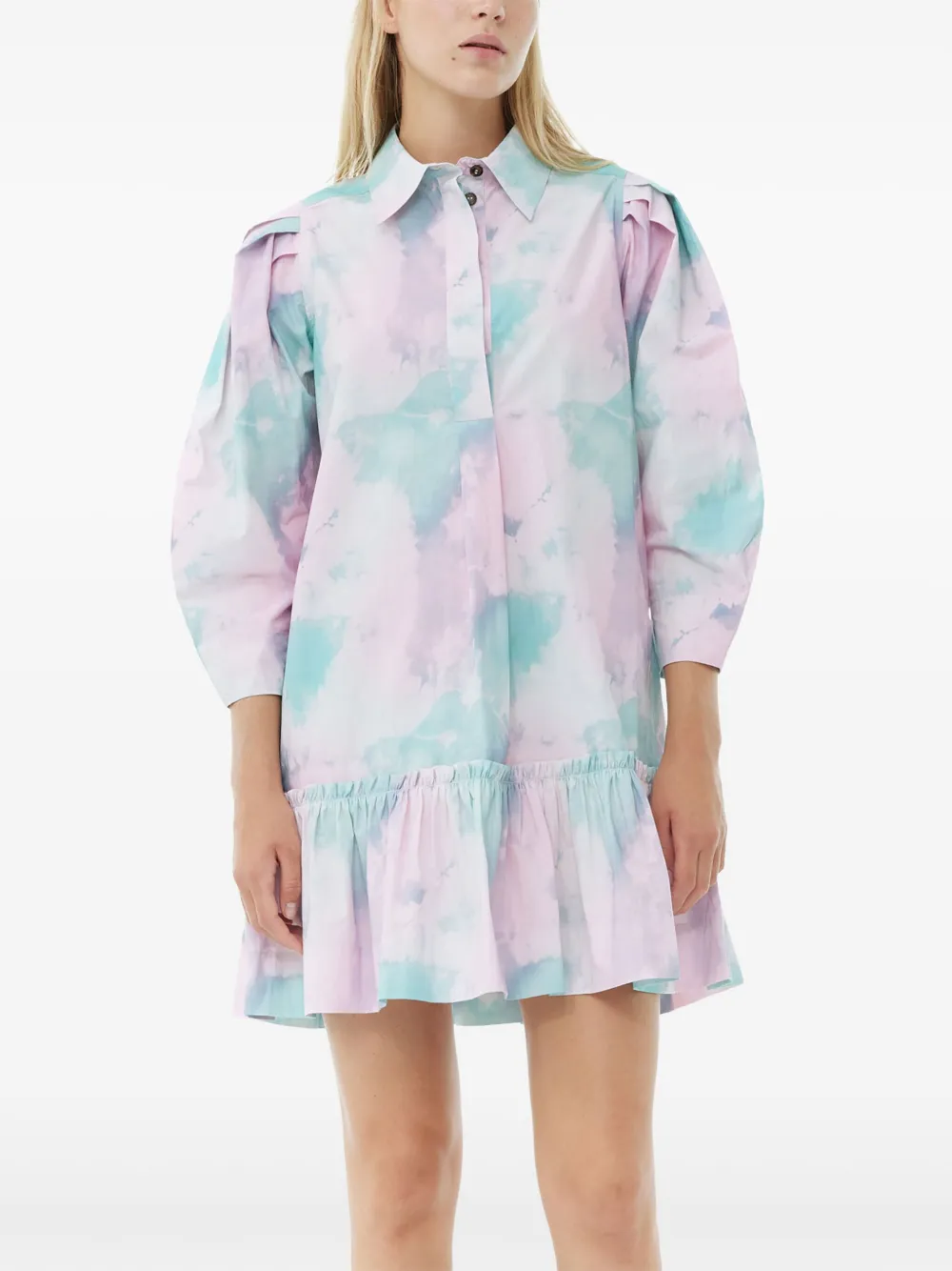 Shop Ganni Abstract-print Organic Cotton Shirtdress In Pink