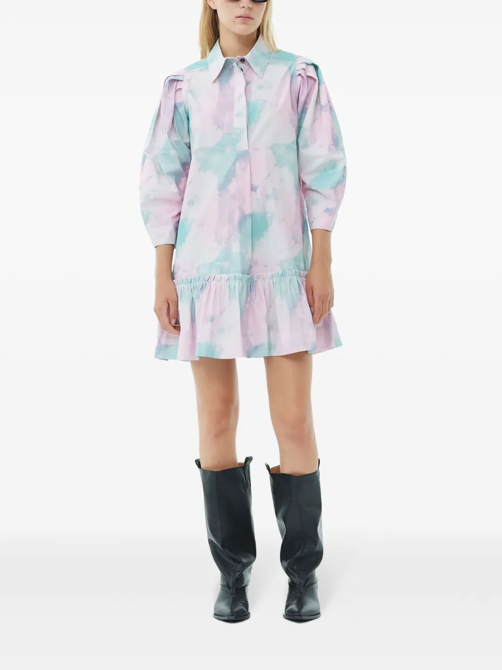 Shop Ganni Abstract-print Organic Cotton Shirtdress In Pink