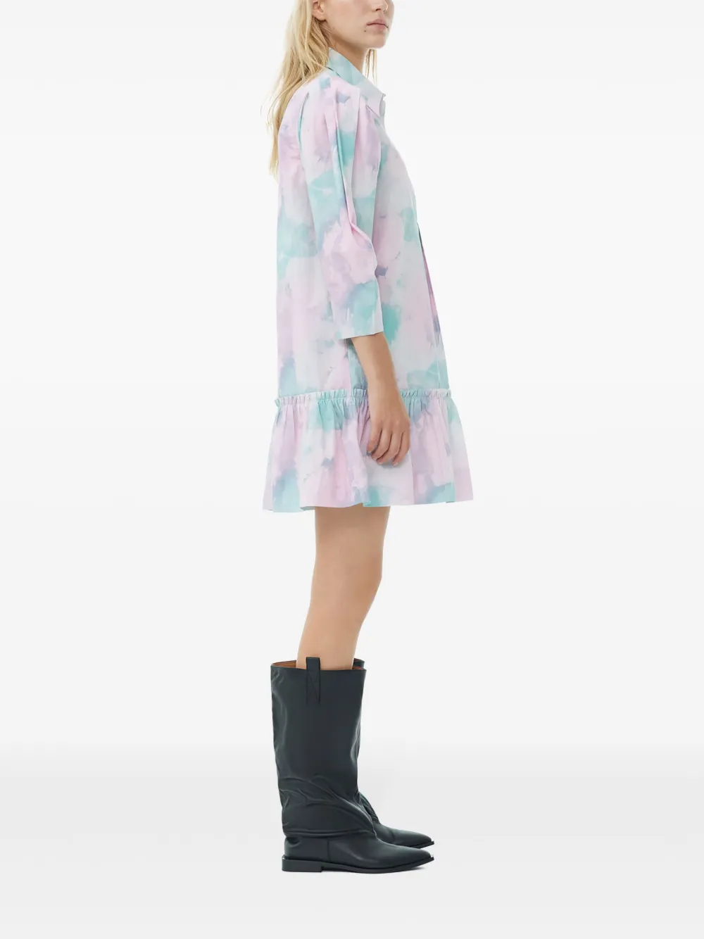 Shop Ganni Abstract-print Organic Cotton Shirtdress In Pink