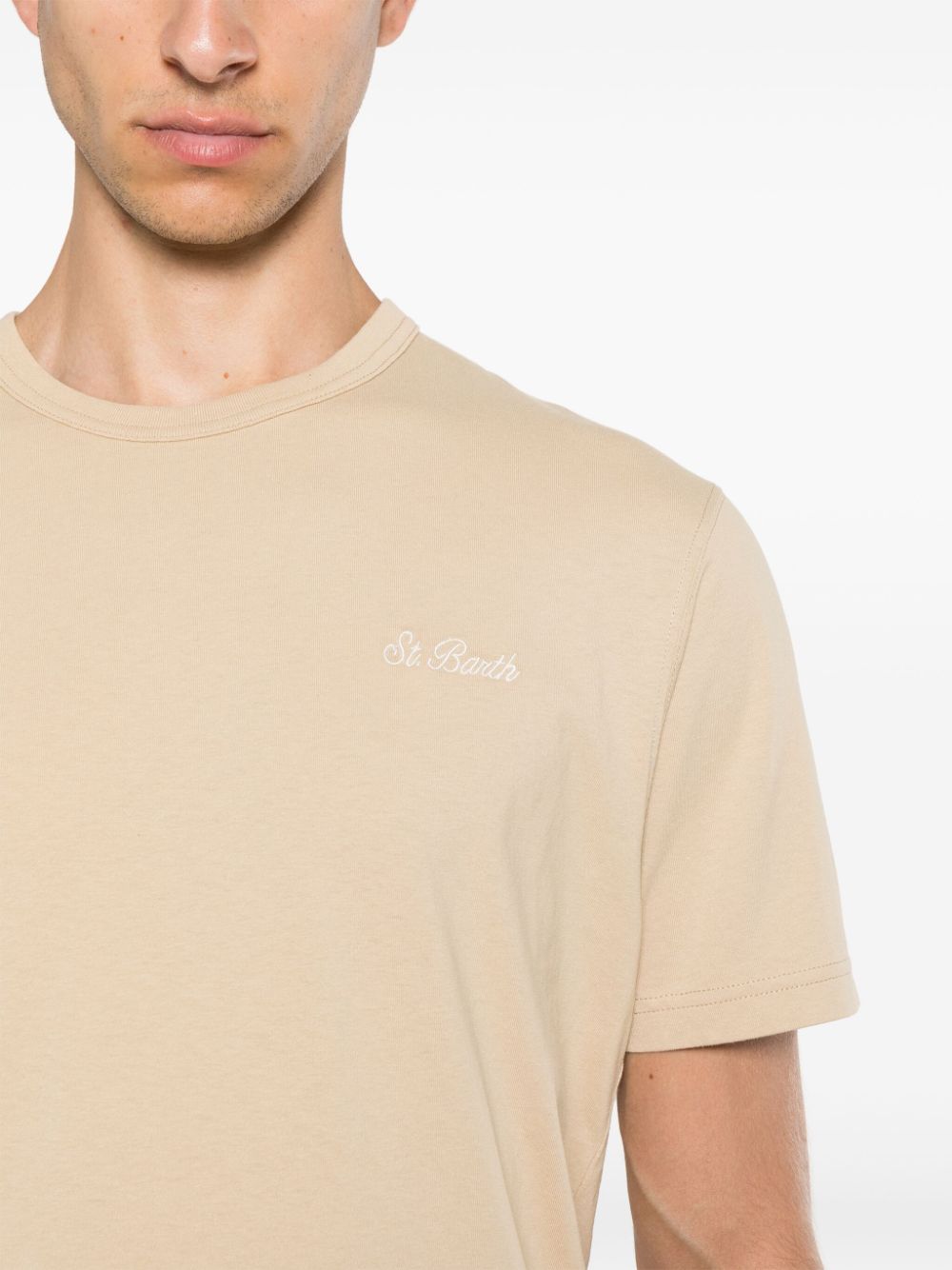 Shop Mc2 Saint Barth Embroidered-logo Cotton T-shirt In Neutrals