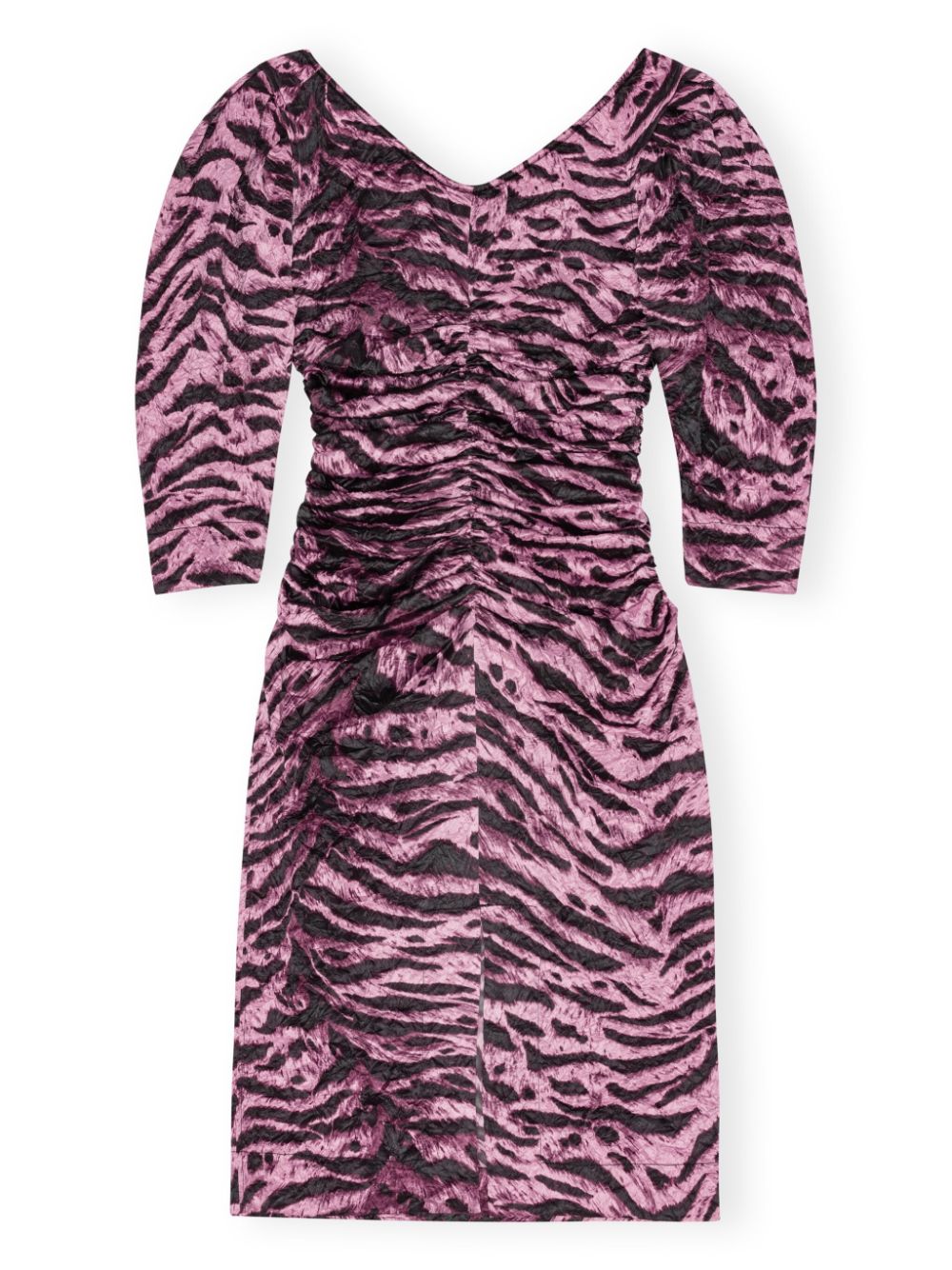 GANNI tiger-print crinkled midi dress Women