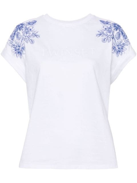 TWINSET floral-embroidered cotton T-shirt 