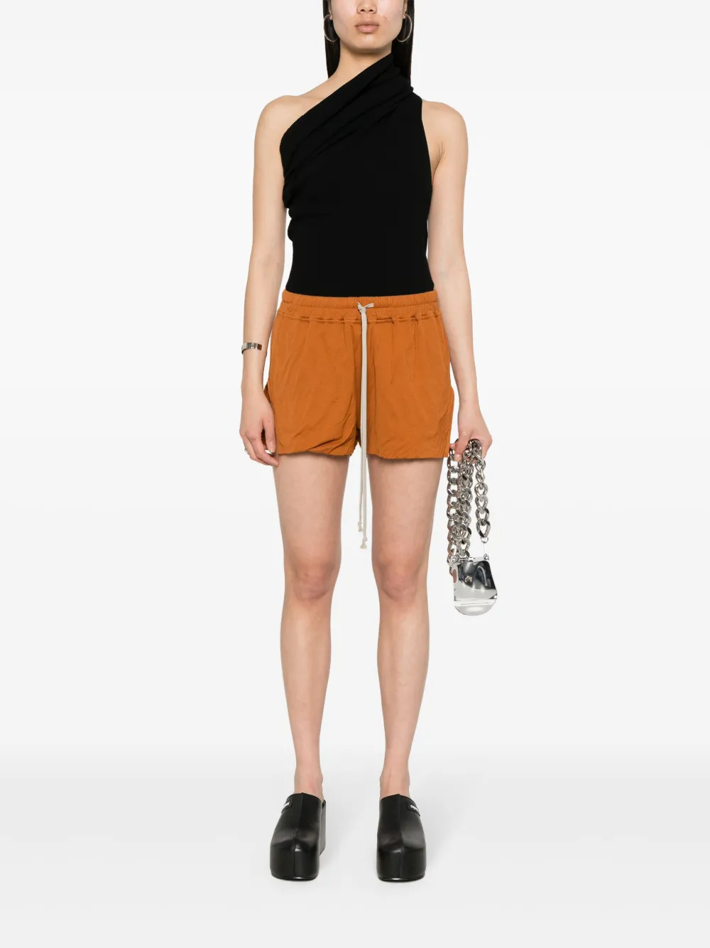 Shop Rick Owens Side-slits Jersey Shorts In Orange