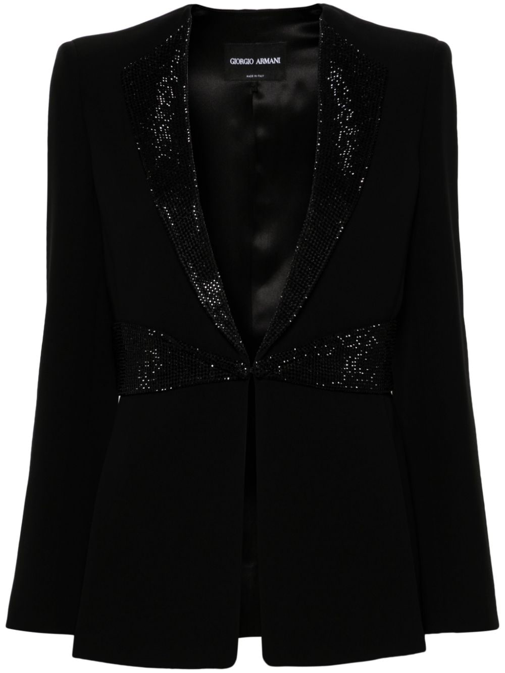 Shop Giorgio Armani Rhinestone-embellished Blazer In Black