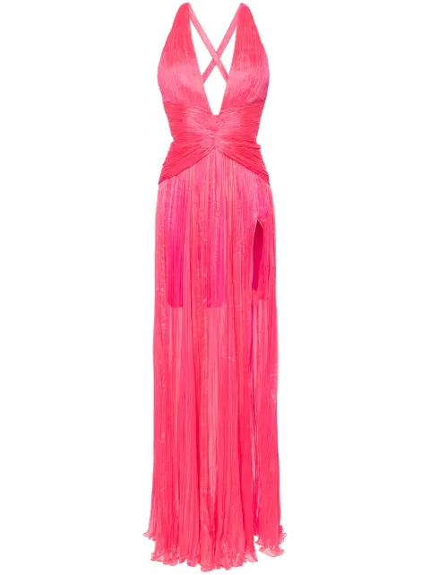 Iris Serban Claire V-neck plissé gown