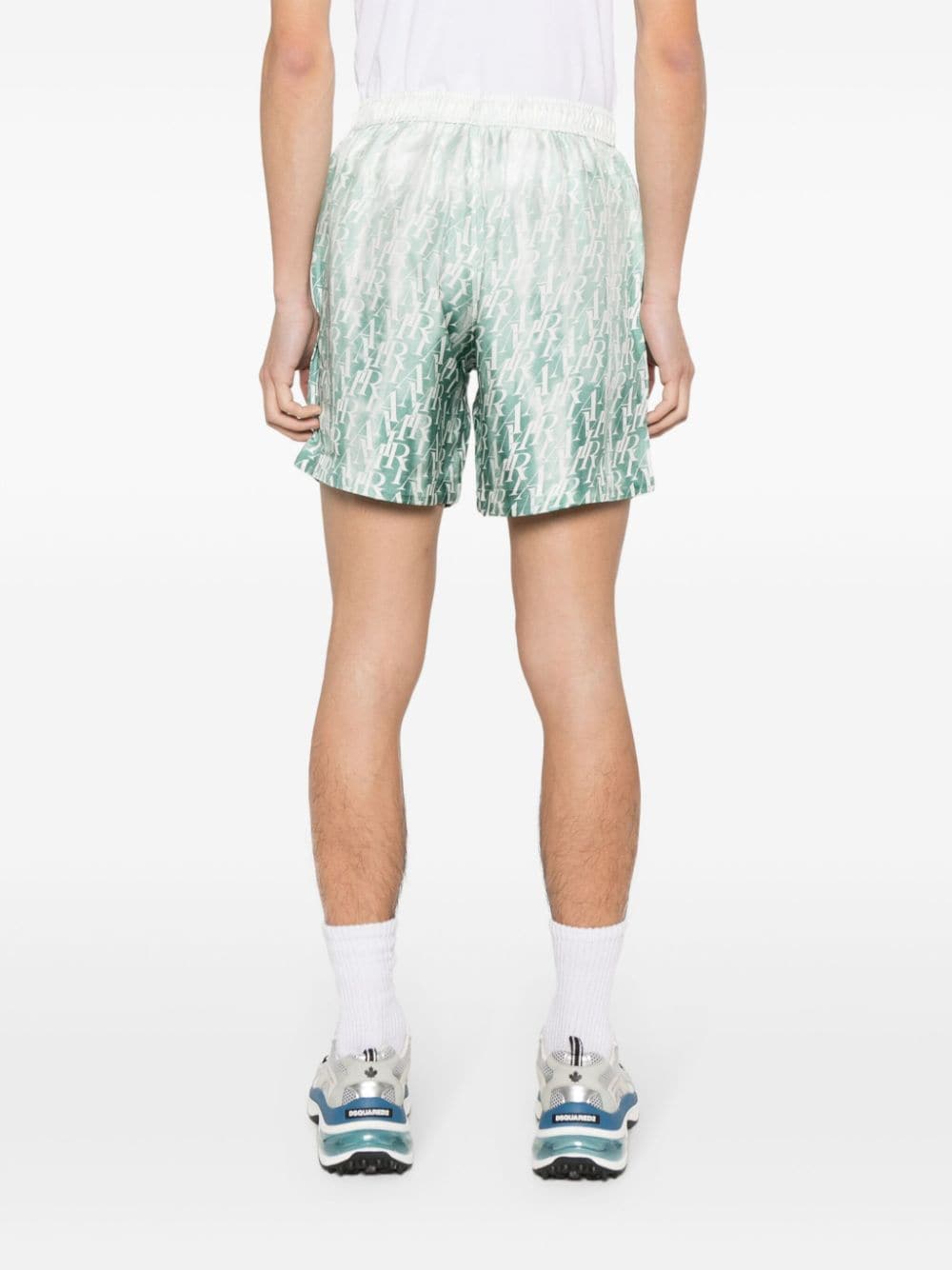 Shop Amiri Gradiant Repeat Silk Shorts In Green