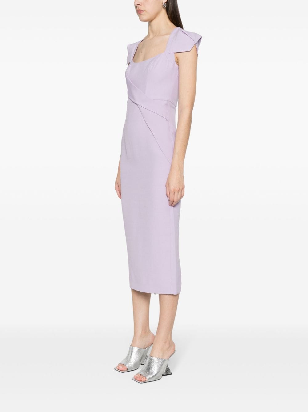Shop Roland Mouret Textured Pleated Midi Dress In Purple