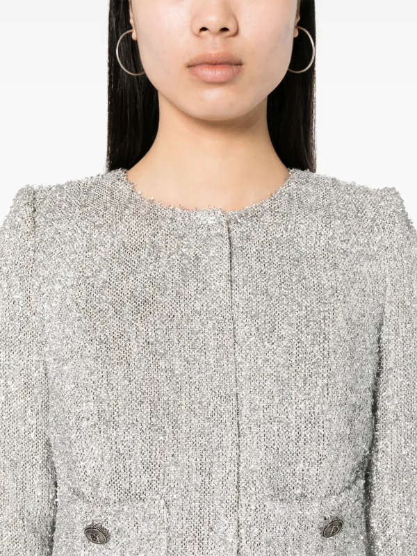 ☆ELISABETTA FRANCHI クロップドツイードジャケット Elisabetta Franchi クロップド ツイードジャケット | シルバー