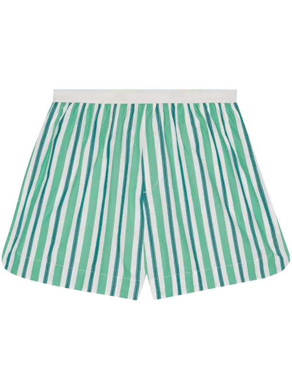 GANNI Striped Cotton Mini Shorts Green FARFETCH IN