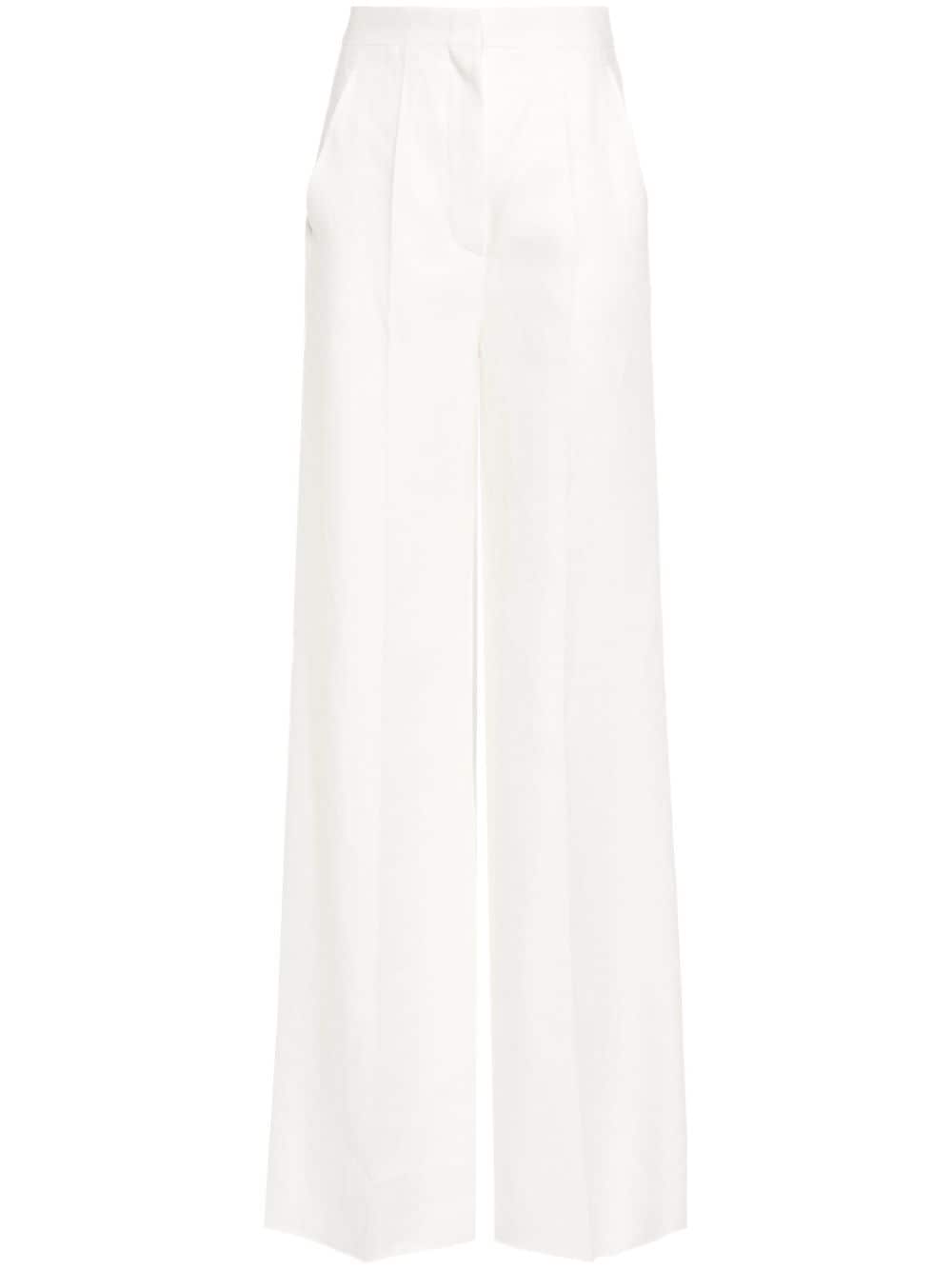 Max Mara Logo-embroidered Linen Trousers In White