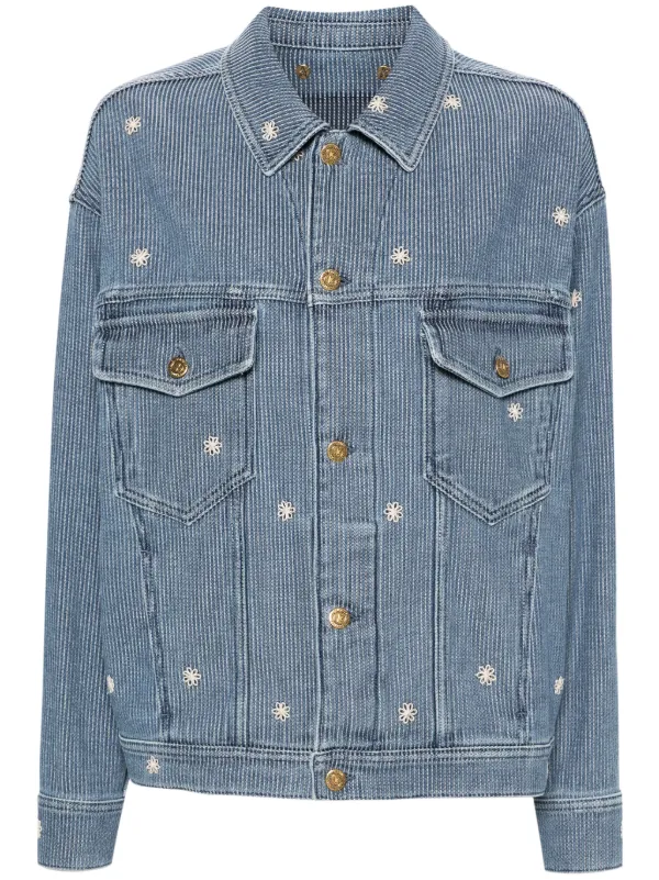 Golden Goose Babette Floral-embroidered Denim Jacket in Blue