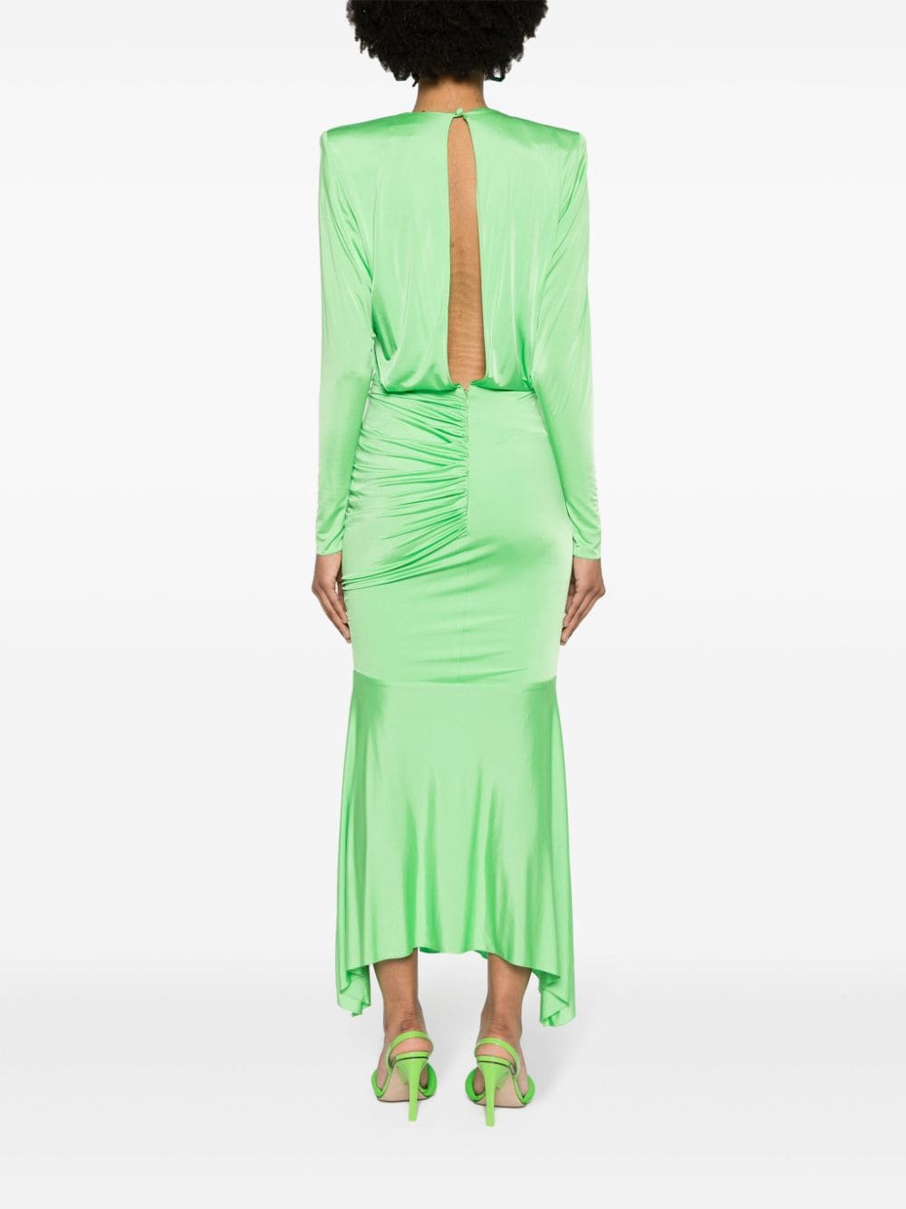 Shop Alexandre Vauthier Pleated Satin Maxi Dress In Green