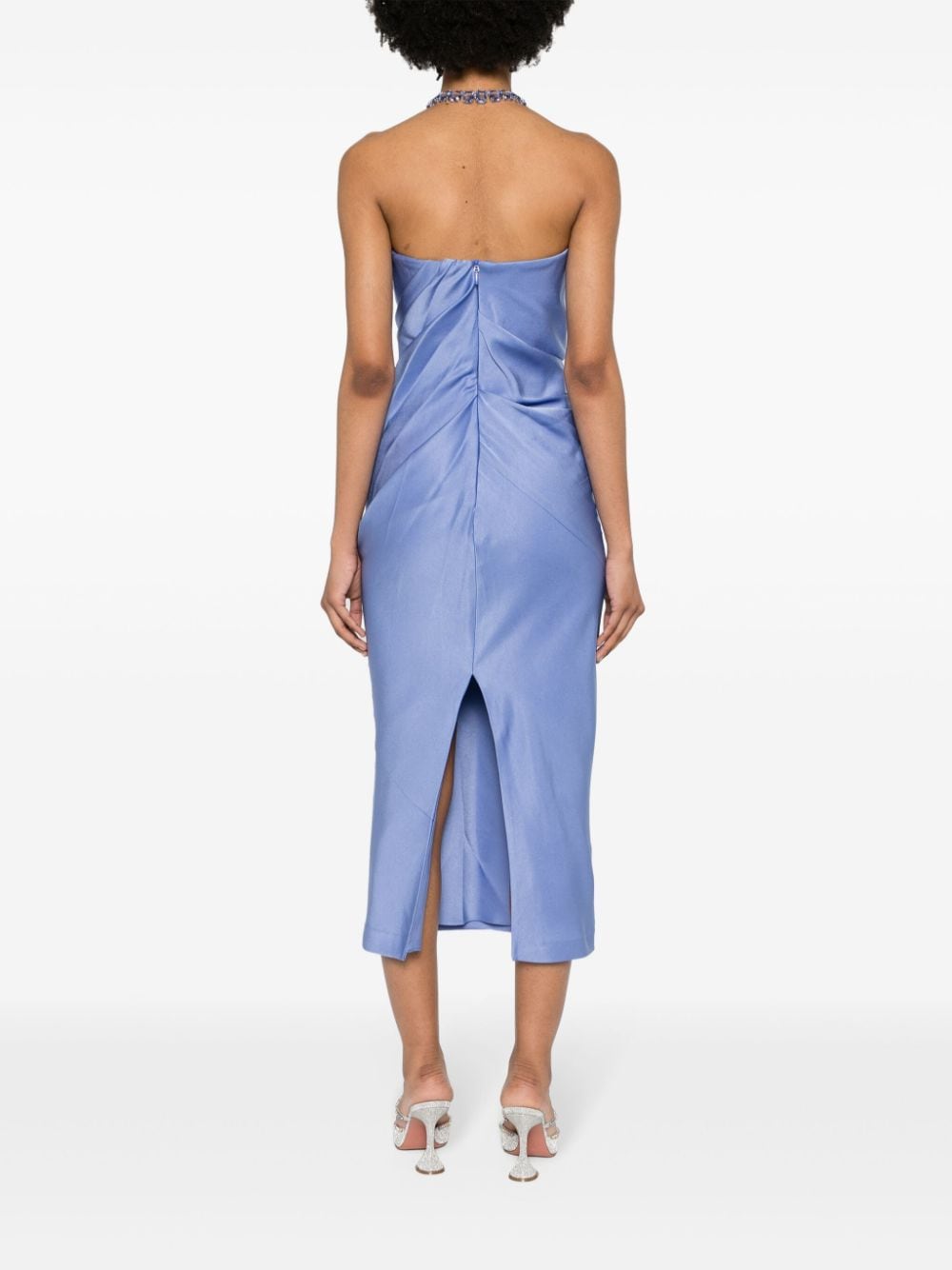 Shop Alex Perry Strapless Satin Draped Dress In 蓝色