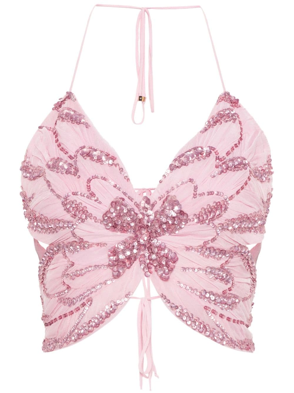 Shop Blumarine Sequin-embellished Butterfly Top In Pink