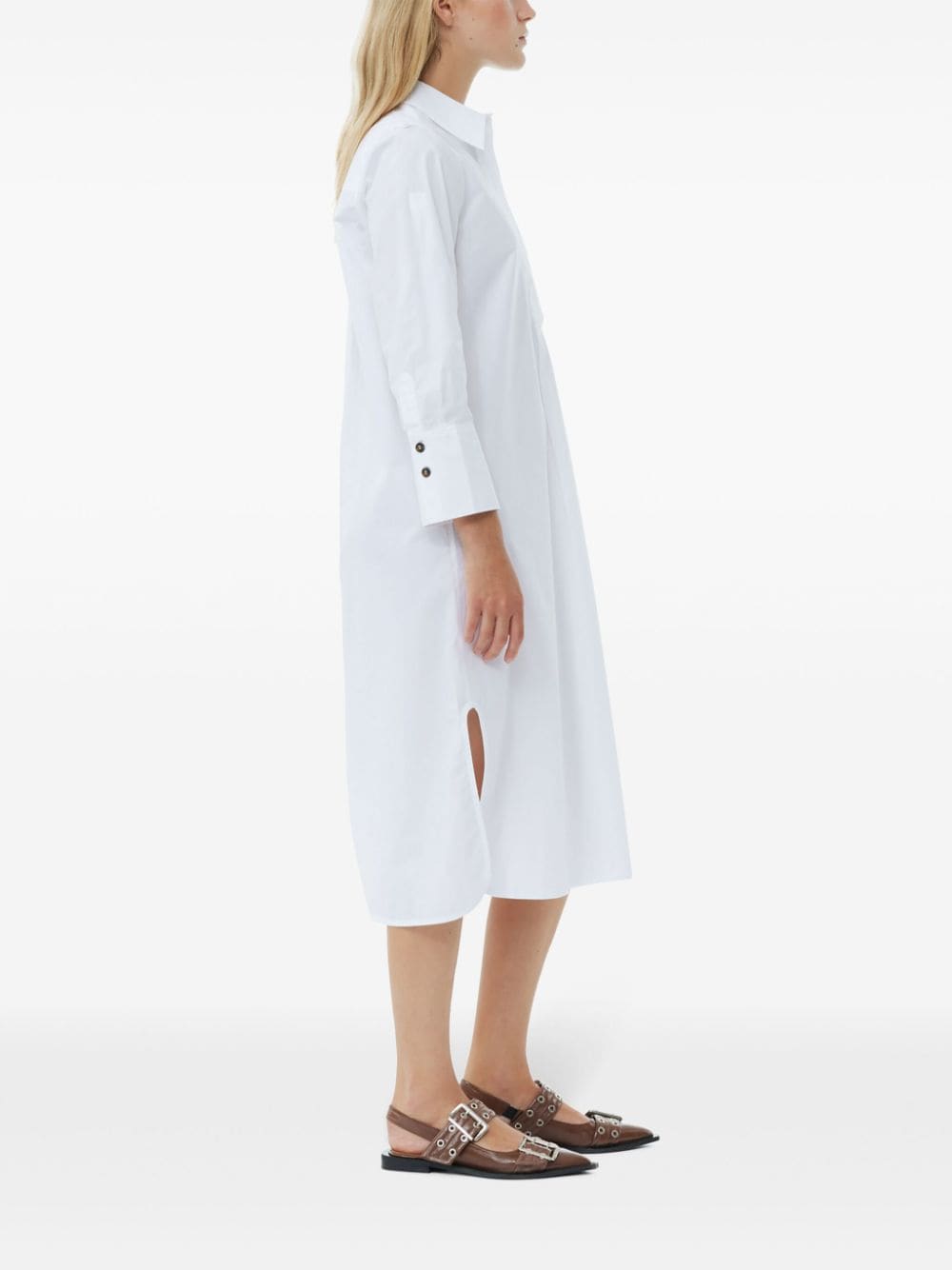 Shop Ganni Organic Cotton Poplin Shirtdress In White