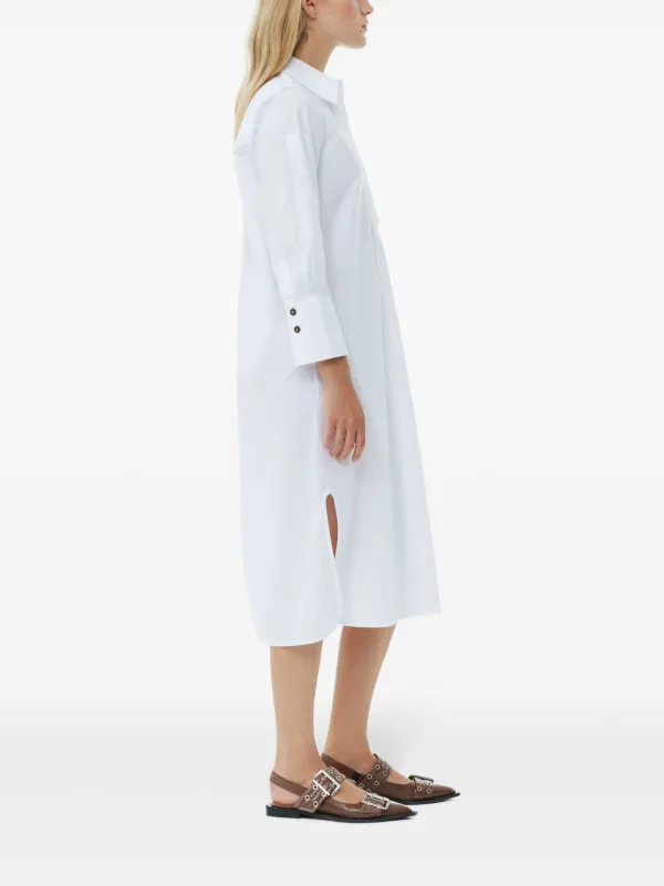GANNI Organic Cotton Poplin Shirtdress | White | FARFETCH