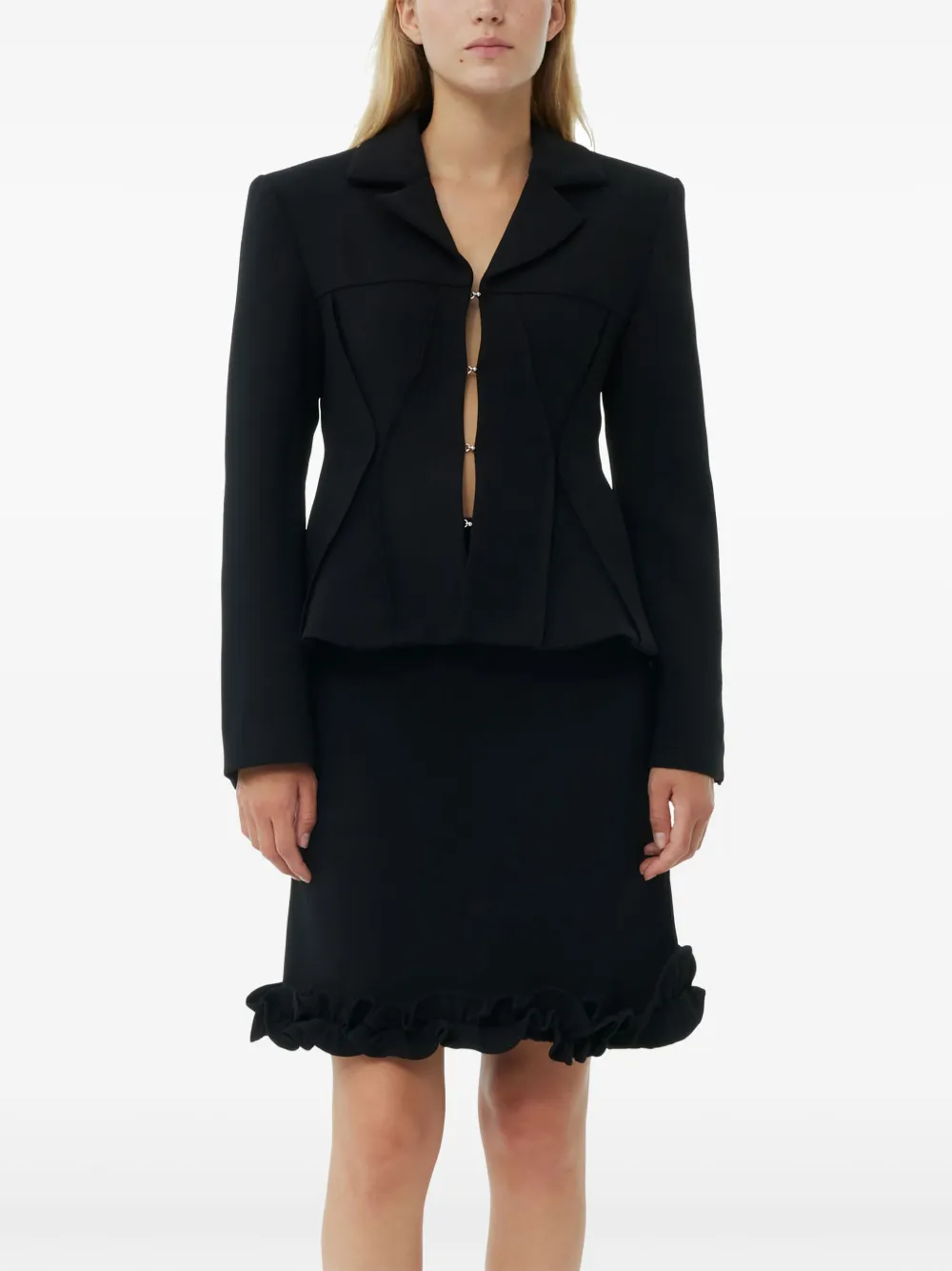 Shop Ganni Bonded Crepe Blazer In Black