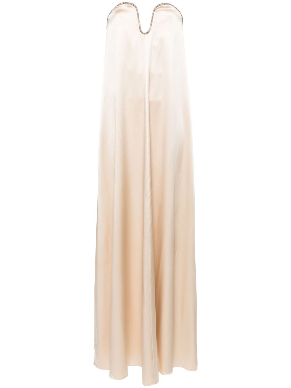 Roland Mouret Rhinestone Satin Maxi Dress In Neutrals