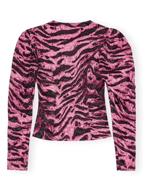 GANNI tiger-print Crinkled Blouse | Pink | FARFETCH RO