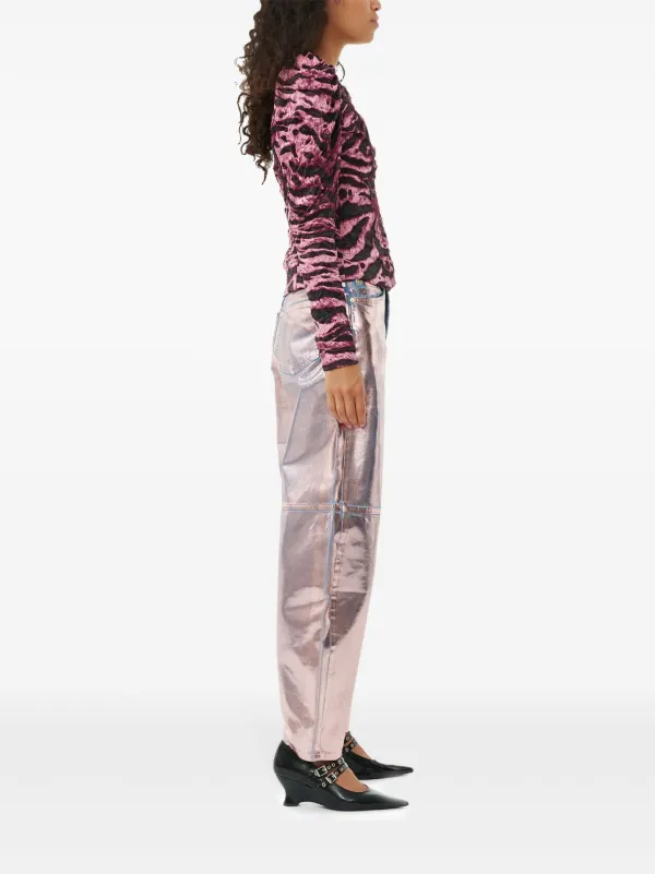 GANNI tiger-print Crinkled Blouse | Pink | FARFETCH BE