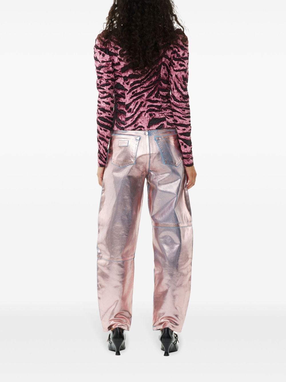 GANNI Gekreukte blouse met tijgerprint Roze