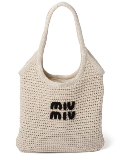 Miu Miu logo-embroidered interwoven tote bag